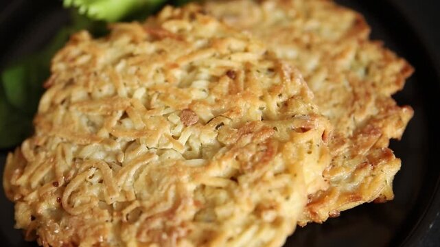 Hash brown potato fritters draniki main course food preparation tasty snack fresh gourmet food background on the table rustic food top view copy space vegetarian and vegan food