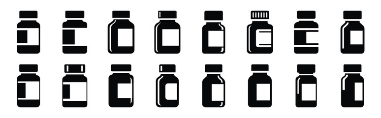 Fototapeta premium medicine bottle vector icon set multiple style collection. doctor day silhouette medical symbols for healthcare