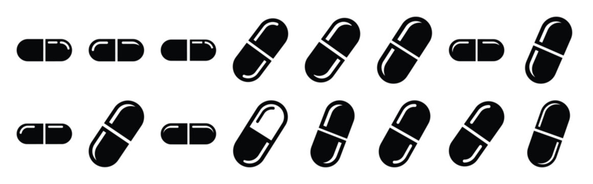 pill capsule vector icon set multiple style collection. doctor day silhouette medical symbols for healthcare