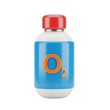 Vibrant bottle with o2 emblem and red cap isolated on transparent background