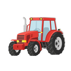 Obraz premium Red tractor illustration with large wheels and detailed features 