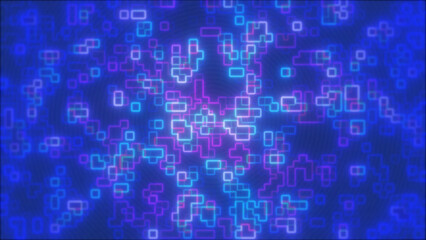 Obraz premium Blue neon abstract grid of digital squares forming a futuristic data network with glowing geometric patterns