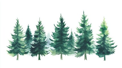 Obraz premium Watercolor illustration showing pine trees in a forest setting against a simple white background