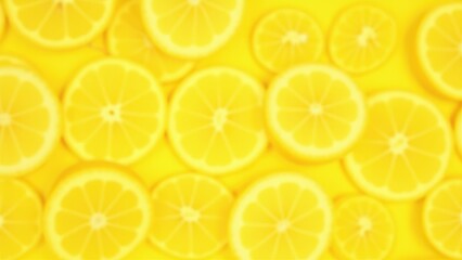 fresh lemons cut in halves and slices arranged as bright yellow citrus background close up natural food texture scene concept of food industry nutrition health business