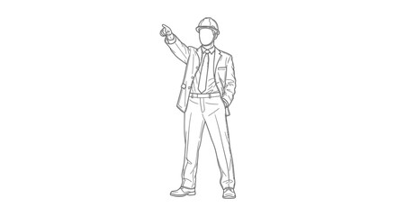 Obraz premium construction professional pointing forward with hard hat symbolizing project management guidance and business directive concept illustration.