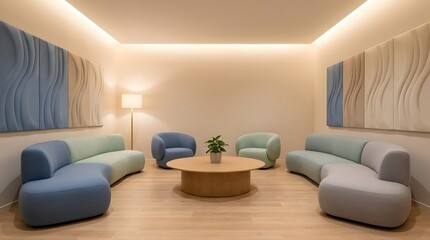 Modern living room with stylish furniture and warm lighting