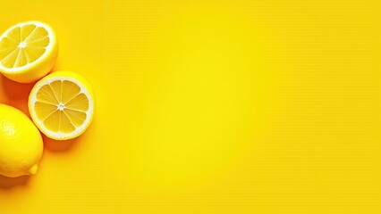 fresh lemons cut in halves and slices arranged as bright yellow citrus background close up natural food texture scene concept of food industry nutrition health business