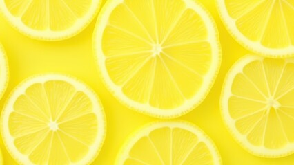fresh lemons cut in halves and slices arranged as bright yellow citrus background close up natural food texture scene concept of food industry nutrition health business