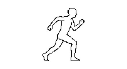 Fototapeta premium pixel art running man outline graphic for game assets fitness app icons and dynamic digital health promotion visuals.