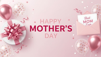 Happy mother's day celebration with pink balloons and gifts