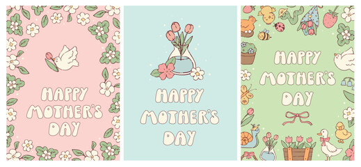 Mother's day greeting cards, banners, posters collection decorated with cute doodles and quotes. EPS 10