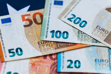 Euro cash. Many Euro banknotes of different values.Banknotes of the european union.