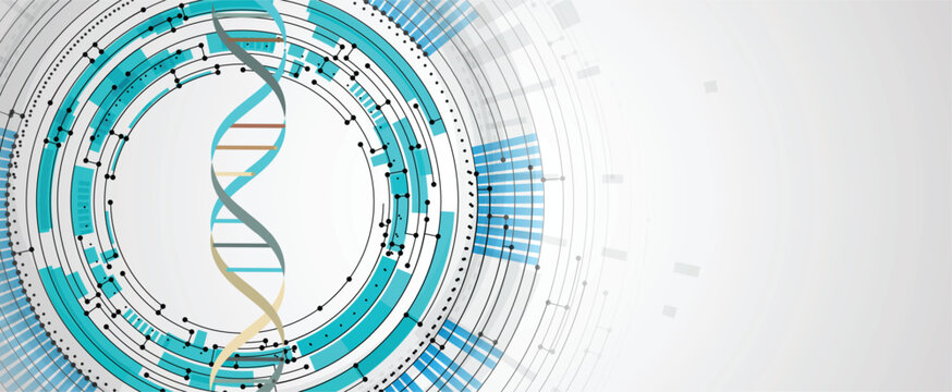 Futuristic DNA visualisation strands, genetic neural web