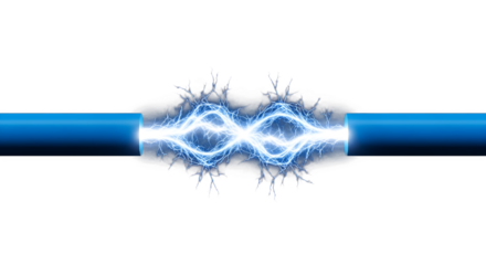 Electricity sparking between blue cables with intense energy discharge – Best for graphic design, web banners, social media posts, marketing, presentations, and creative projects
