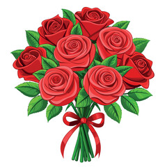 Obraz premium A bouquet of red black roses with green leaves and a red ribbon