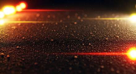 Blurry nighttime road scene with red and yellow lights