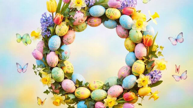 Rotating Easter Egg Wreath with Fluttering Butterflies