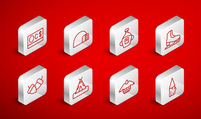 Set line Wooden log, Igloo ice house, Maple syrup, Skates, Christmas sweater, Canadian dollar, Indian teepee or wigwam and Acorn icon. Vector © vector_v