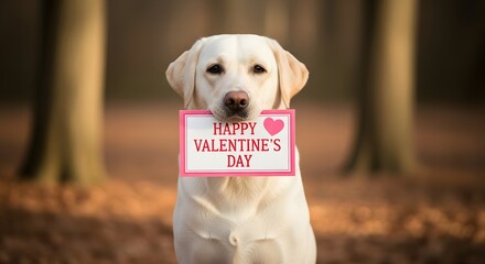 Adorable dog celebrates happy valentine's day with love sign