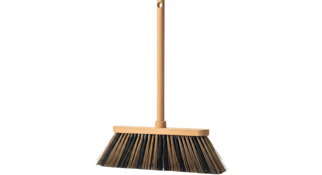Wooden handle broom for cleaning floors and sweeping debris isolated on transparent background