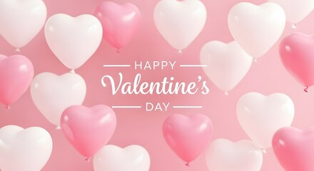 Happy valentine's day greeting with pink and white heart balloons
