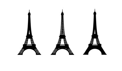 Obraz premium Black Eiffel Tower silhouette vector illustration in perspective view isolated on white