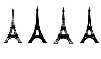 Obraz premium Eiffel Tower black silhouette vector illustration isolated on white background
