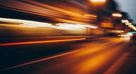 Blurry cityscape with streaks of light at night