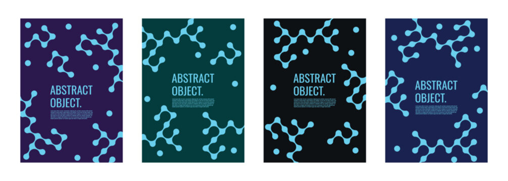 
A set of modern abstract vector designs featuring abstract patterns created from connected liquid drops. Modern geometric shapes &ndash; metaballs. Vertical vector banners, posters, flyers, advertisements,