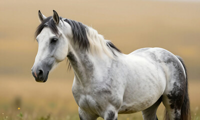 Obraz premium majestic digital artwork depicts stunning horse vibrant mane tail set warm golden background