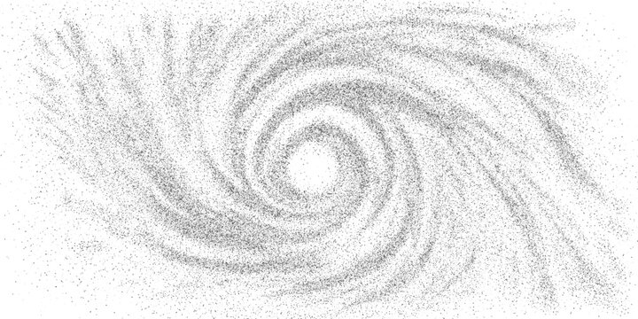 Grainy halftone dot texture background, swirling spiral vortex pattern, monochrome noise field, vector illustration. Abstract radial distortion overlay, posters, branding, print design.