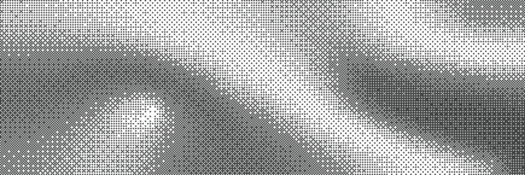 Pixelated bitmap gradient texture. Retro pixel art, black dither pattern, 8 bit background. Vector illustration	