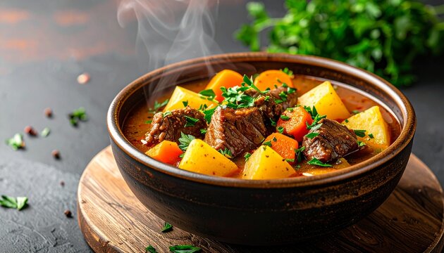 Beef Stew with Root Vegetables. Traditional British Food