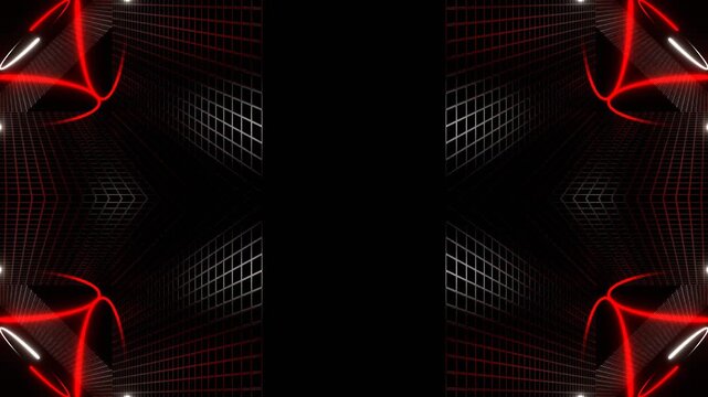 Red and White Neon Lights in Square Frames Kaleidoscope Background VJ Loop in 4K