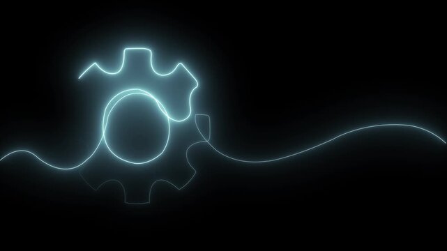 setting icon Technology animation continuous one line drawing, Gears wheel continuous line video. Round wheel metal symbol company template for business teamwork concept. Dynamic single line draw pro.