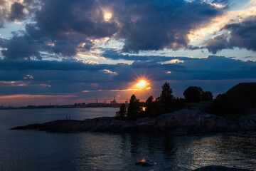 Beautiful sunset at the island Suomenlinna in Helsinki, Finland
