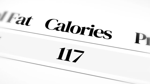 4k animation showcasing calories and fat content on nutrition label with calorie count for health-conscious viewers