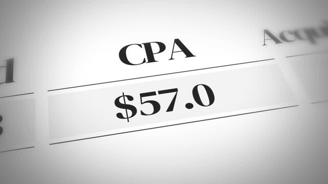 Cinematic 4k animation of cpa cost analysis with value for financial presentations and marketing strategy insights