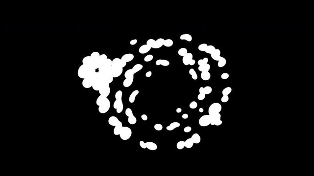 Cartoon background with white rings of smoke explosions, dust or clouds in flat doodle style. Seamless motion element puff, mist, fog for game. 2d animation fx.