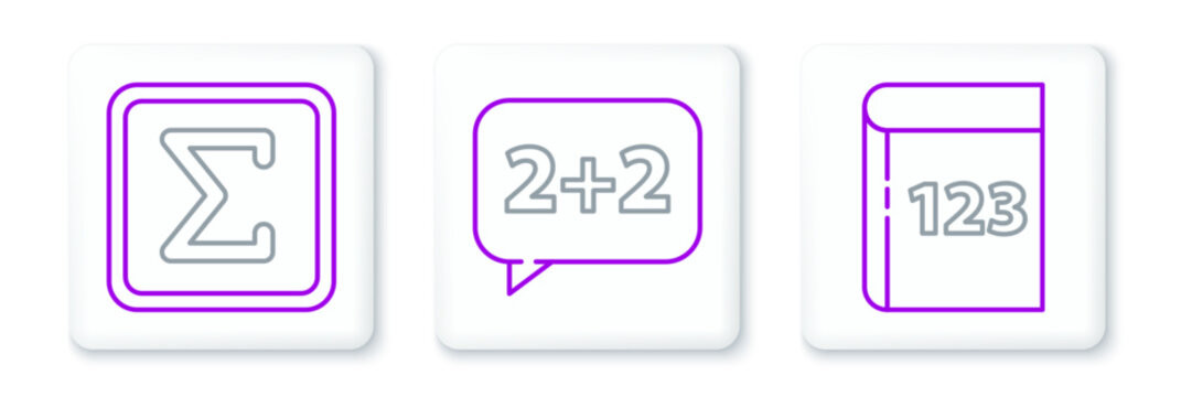 Set line Book with word mathematics, Sigma symbol and Equation solution icon. Vector