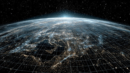 Obraz premium Space jurisdiction coordinate mesh grid-based boundary concept, extraterrestrial law visualization, international regulation, governance expansion theme