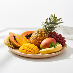 Assorted fresh fruits arranged on light table