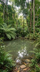 Exploring a serene jungle scene hidden pond nature photography tropical forest