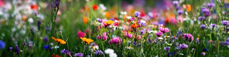 Fototapeta premium Vibrant wildflower meadow in full bloom with colorful blossoms