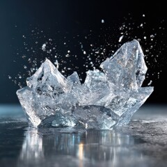 Obraz premium Crystalline ice shards splashing in dramatic motion on glossy surface