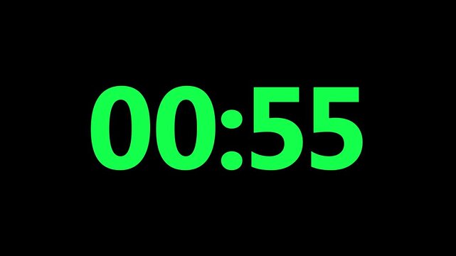 Digital Countdown Timer 1 minet Animation  on black background....