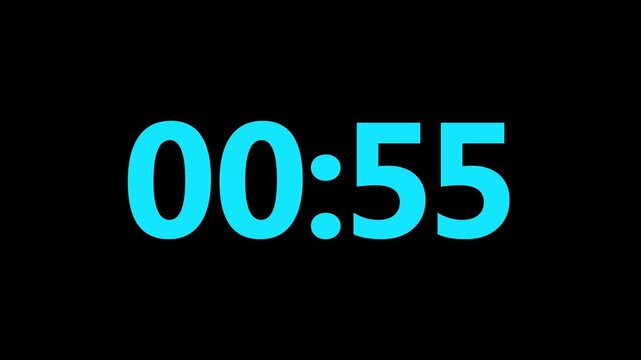 Digital Countdown Timer 1 minet Animation  on black background....