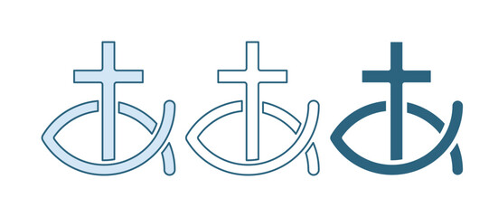 Obraz premium Blue Christian fish symbol icon isolated on white background. Jesus fish symbol. Vector