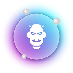 Obraz premium White Mask of the devil with horns icon isolated on white background. Blue and purple gradient circle background. Vector