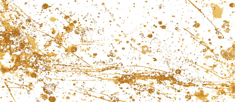 Vector golden grunge wall texture background. vintage golden paint splatter scratch magic glitter transparent background.